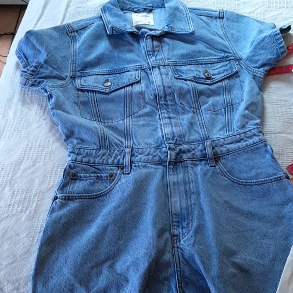 Romper and a denim shirt dress
